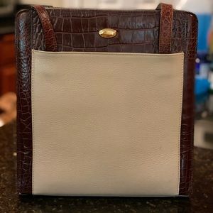 Bally Vintage Ivory Leather Crocodile Trim Bag